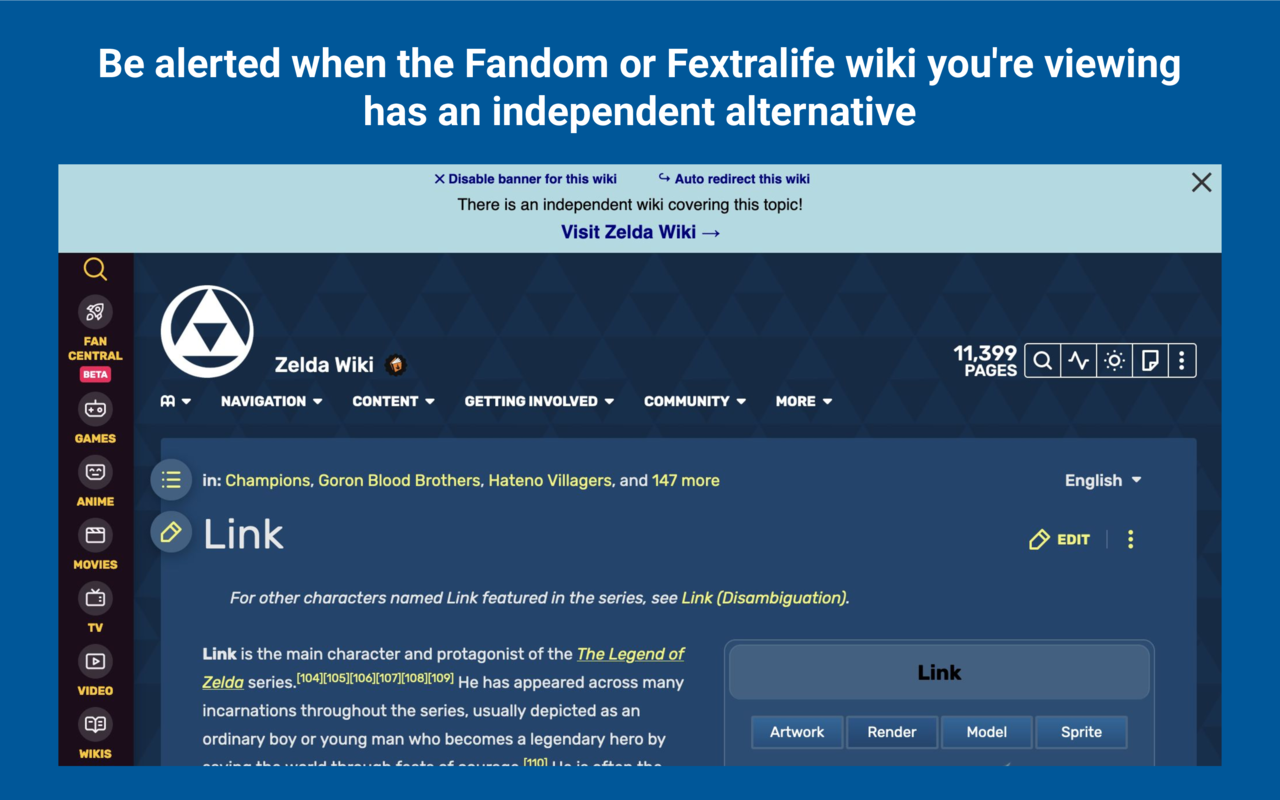 Be alerted when the Fandom or Fextralife wiki you're viewing has an independent alternative